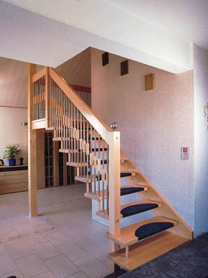 Wooden stairs with landing